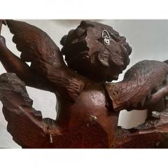 Pair of Antique Carved Mahogany Treen Angel Sculptures - 3707983