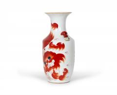 Pair of Antique Chinese Beige and Orange Foo Dog Patterned Porcelain Vases - 4199697