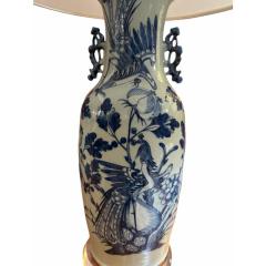 Pair of Antique Chinese Celadon Blue White Pottery Vases Now Designer Lamps - 4481538