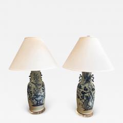 Pair of Antique Chinese Celadon Blue White Pottery Vases Now Designer Lamps - 4483808