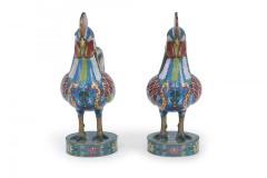 Pair of Antique Chinese Multi Colored Cloisonne Rooster Sculptures - 4198375
