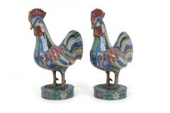 Pair of Antique Chinese Multi Colored Cloisonne Rooster Sculptures - 4198376