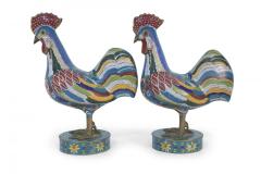 Pair of Antique Chinese Multi Colored Cloisonne Rooster Sculptures - 4198377