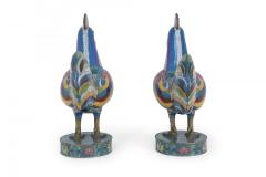 Pair of Antique Chinese Multi Colored Cloisonne Rooster Sculptures - 4198379