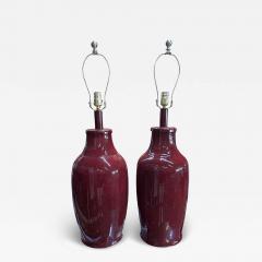 Pair of Antique Chinese Pigeon Blood Red Pottery Lamps - 4290720