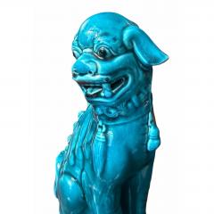 Pair of Antique Chinese Turquoise Pottery Foo Dogs Sculpture - 4762732