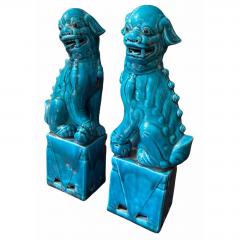 Pair of Antique Chinese Turquoise Pottery Foo Dogs Sculpture - 4762733