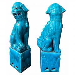 Pair of Antique Chinese Turquoise Pottery Foo Dogs Sculpture - 4762735