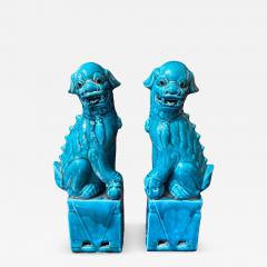 Pair of Antique Chinese Turquoise Pottery Foo Dogs Sculpture - 4762812