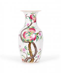 Pair of Antique Chinese Urn Shaped Flowering Fruit Tree Design Porcelain Vases - 4199647