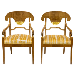 Pair of Antique Early 19th C Biedermeier Arm Chairs - 4117799
