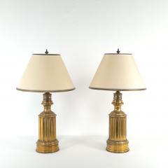 Pair of Antique English Brass Oil Lamps Now Electrified - 4123258