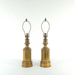 Pair of Antique English Brass Oil Lamps Now Electrified - 4123259