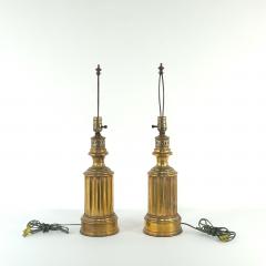 Pair of Antique English Brass Oil Lamps Now Electrified - 4123260