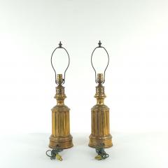 Pair of Antique English Brass Oil Lamps Now Electrified - 4123261