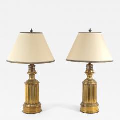 Pair of Antique English Brass Oil Lamps Now Electrified - 4123455