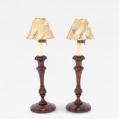 Pair of Antique English Candlesticks in Carved Wood - 3490335