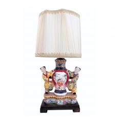 Pair of Antique Famille Rose Chinese Pottery Figural Designer Table Lamps - 4690236