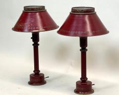 Pair of Antique French Mid century Red Gold Tole Tin Table Lamps circa 1930 - 4548989
