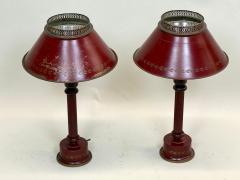 Pair of Antique French Mid century Red Gold Tole Tin Table Lamps circa 1930 - 4548990