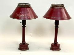 Pair of Antique French Mid century Red Gold Tole Tin Table Lamps circa 1930 - 4548991