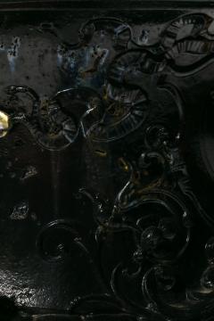 Pair of Antique French Rococo Style Black Iron Urns Adorned with Brass Figures - 4794886