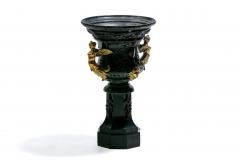 Pair of Antique French Rococo Style Black Iron Urns Adorned with Brass Figures - 4794893