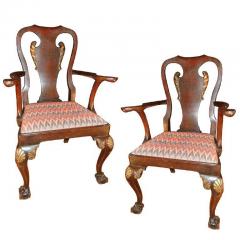 Pair of Antique George II Style Mahogany Armchairs Hand Carved and Parcel Gilt - 2096985