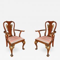 Pair of Antique George II Style Mahogany Armchairs Hand Carved and Parcel Gilt - 2099033