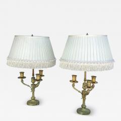 Pair of Antique Gilt Bronze Bouillotte Candelabra Lamps - 3743030