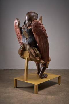 Pair of Antique Hand Painted and Polychrome Wooden Angels with Harps - 4508595