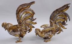 Pair of Antique Israel Freeman German Parcel Gilt Silver Roosters - 3842920