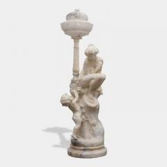 Pair of Antique Italian Carved Alabaster Figural Lamps Venus Cupid - 3701487