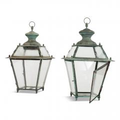 Pair of Antique Italian Glass Paneled Lanterns - 4318090