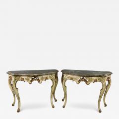 Pair of Antique Italian Trompe lOeil Faux Marble Painted Console Tables - 4615961