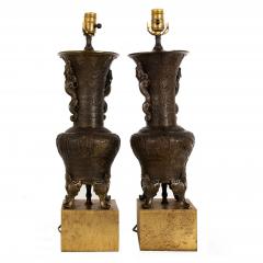 Pair of Antique Japanese Bronze Vasiform Table Lamps - 4513976