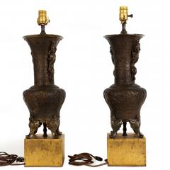 Pair of Antique Japanese Bronze Vasiform Table Lamps - 4513978