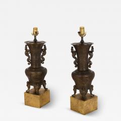 Pair of Antique Japanese Bronze Vasiform Table Lamps - 4513989