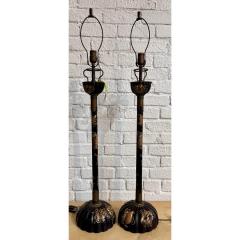 Pair of Antique Japanese Meiji Period Black Lacquer Candlestick Lamps - 3406356