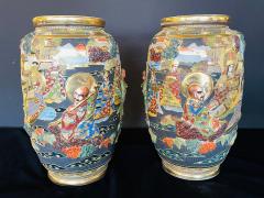 Pair of Antique Japanese Satsuma Vases Figural Scenes - 2491186