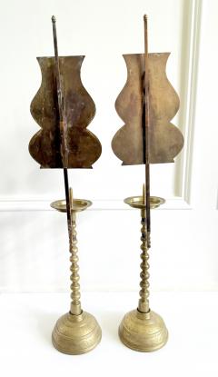 Pair of Antique Korean Brass Candlesticks with Reflector Shields - 4245064
