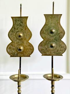 Pair of Antique Korean Brass Candlesticks with Reflector Shields - 4245065