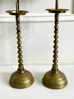 Pair of Antique Korean Brass Candlesticks with Reflector Shields - 4245066