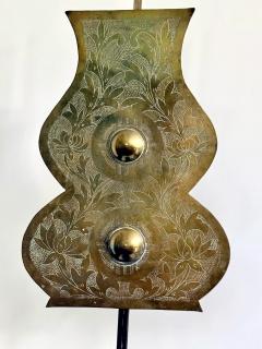 Pair of Antique Korean Brass Candlesticks with Reflector Shields - 4245068
