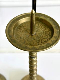 Pair of Antique Korean Brass Candlesticks with Reflector Shields - 4245069