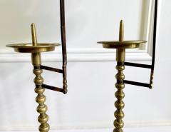 Pair of Antique Korean Brass Candlesticks with Reflector Shields - 4245070