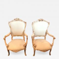 Pair of Antique Louis XV Style Armchairs in Painted Distressed Frames - 1281305