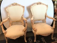 Pair of Antique Louis XV Style Armchairs in Painted Distressed Frames - 2976818