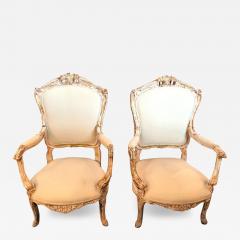Pair of Antique Louis XV Style Armchairs in Painted Distressed Frames - 2988354