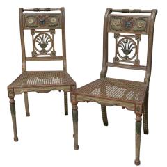 Pair of Antique Louis XVI Painted Cane Seat Side Chairs W Faces - 4157643